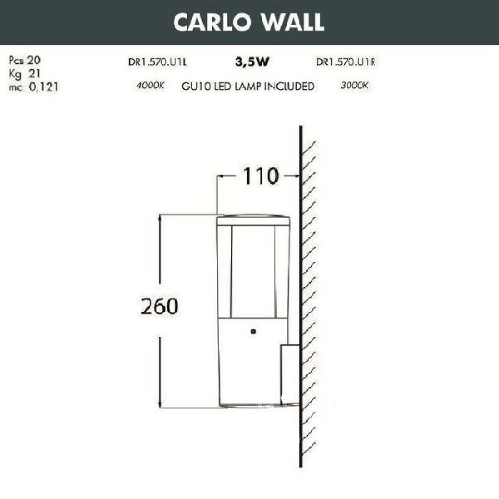 Настенный светильник уличный Carlo DR1.570.000.WXU1L